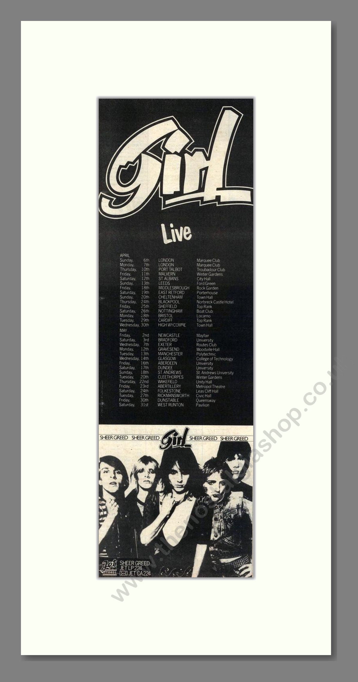 Girl - UK Tour. Vintage Advert 1980 (ref AD201833)