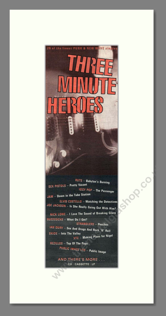 Various Artists - Three Minute Heroes (Punk Compilation). Vintage Advert 1992 (ref AD201845)