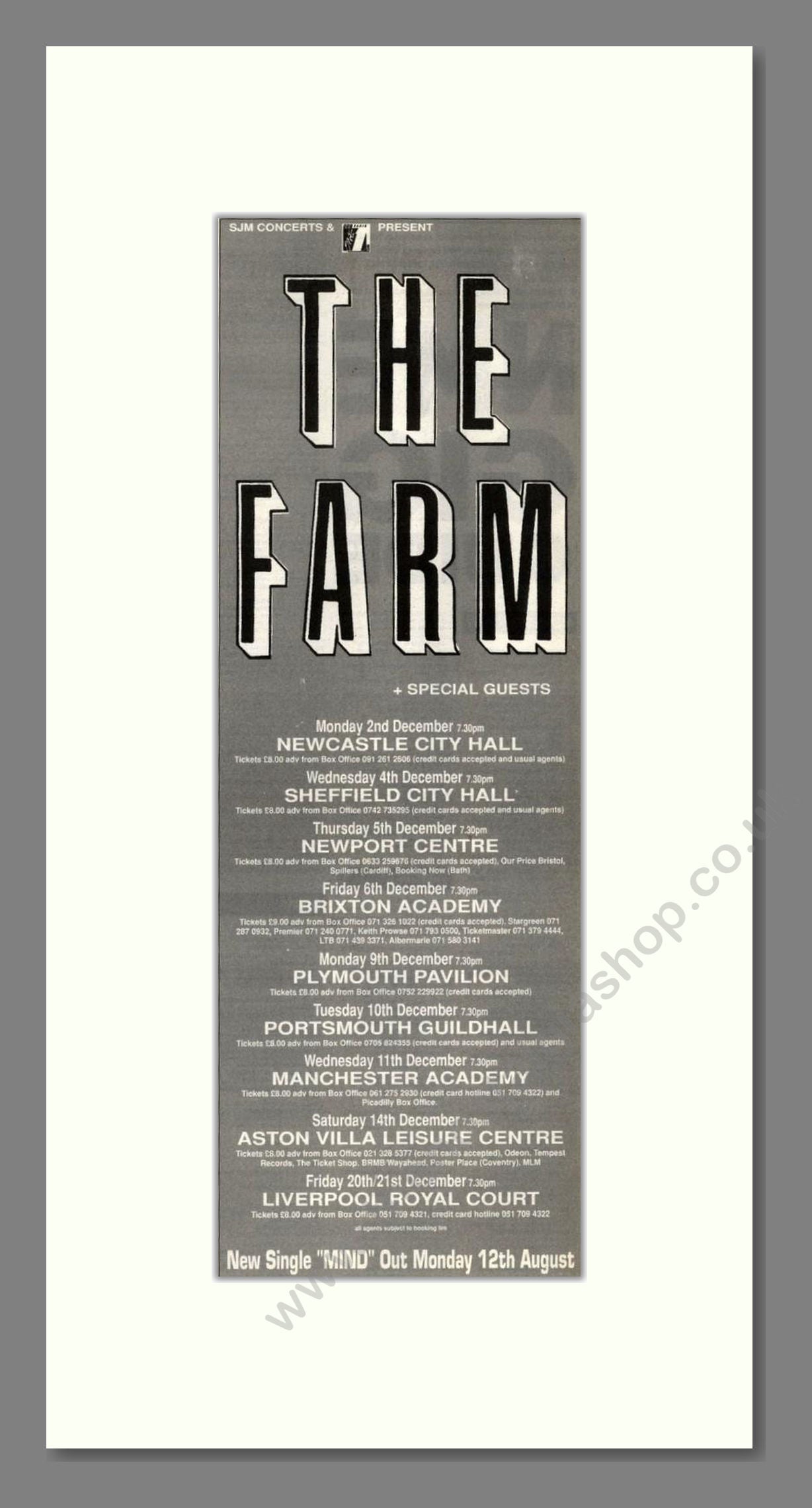Farm (The) - UK Tour. Vintage Advert 1991 (ref AD201851)