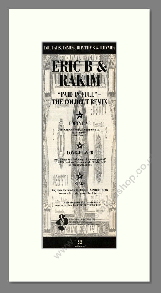 Erik B And Rakim - Paid In Full. Vintage Advert 1987 (ref AD201855)