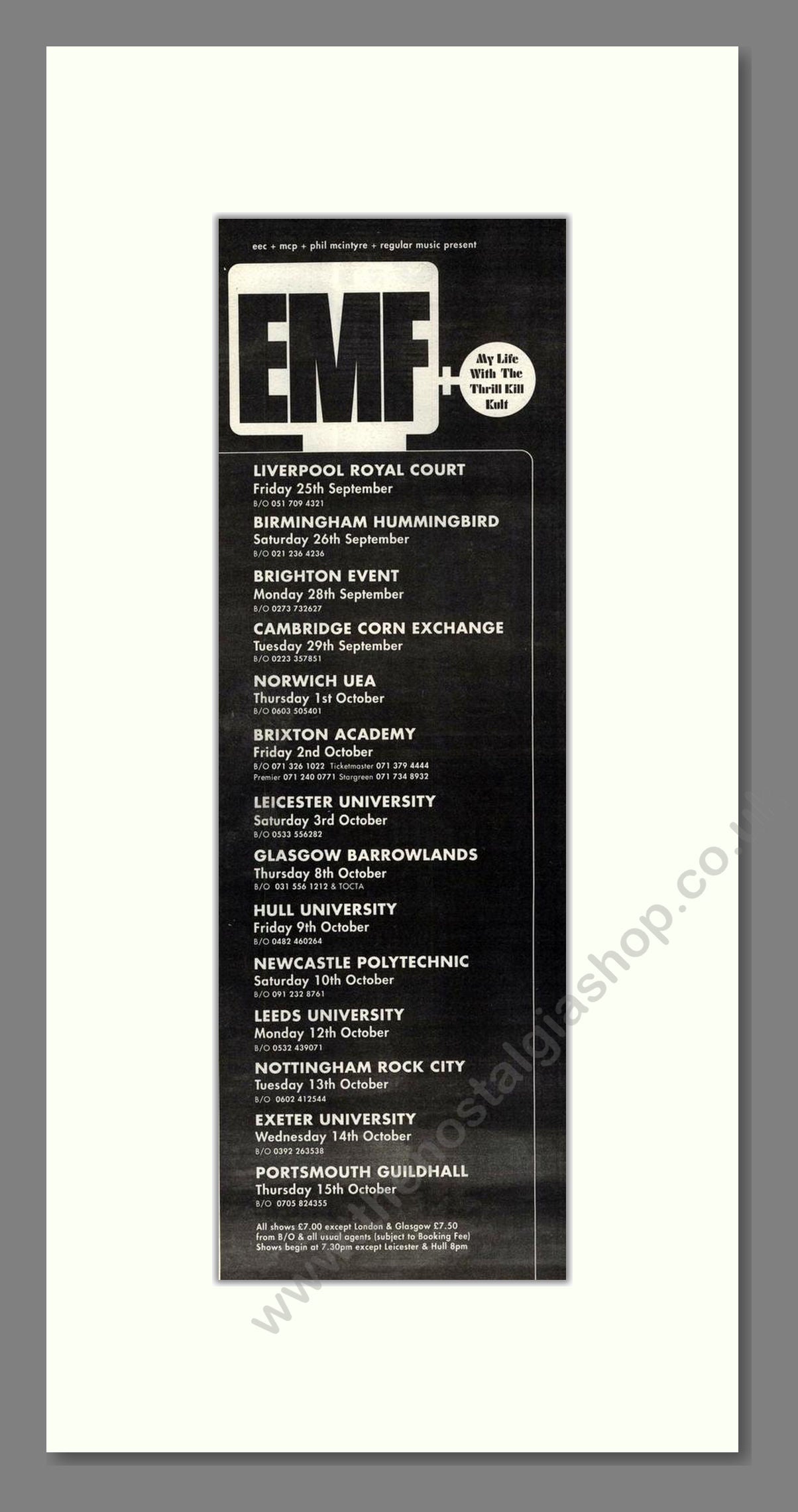 EMF - UK Tour. Vintage Advert 1992 (ref AD201863)