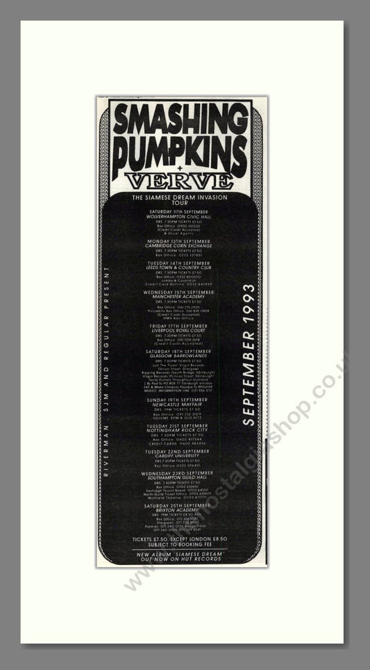 Smashing Pumpkins / Verve - UK Tour. Vintage Advert 1993 (ref AD201868)