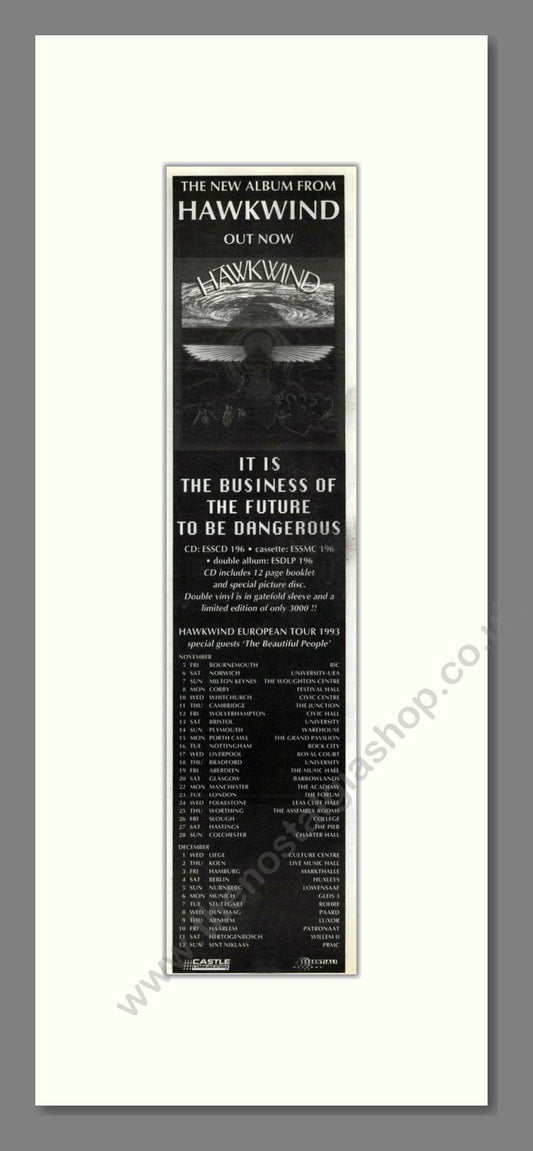 Hawkwind - It Is The Business Of The Future To Be Dangerous. Vintage Advert 1993 (ref AD201871)