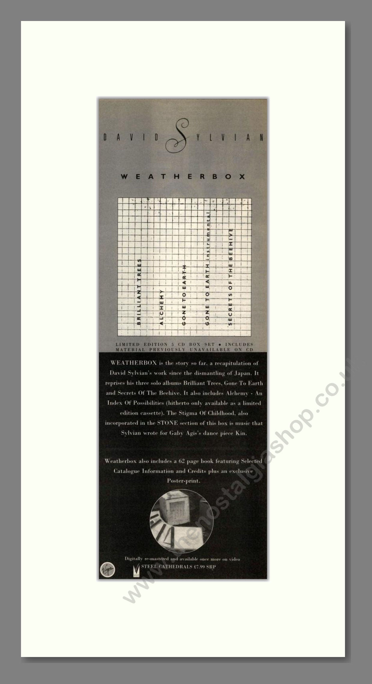 David Sylvian - Weatherbox. Vintage Advert 1989 (ref AD201872)