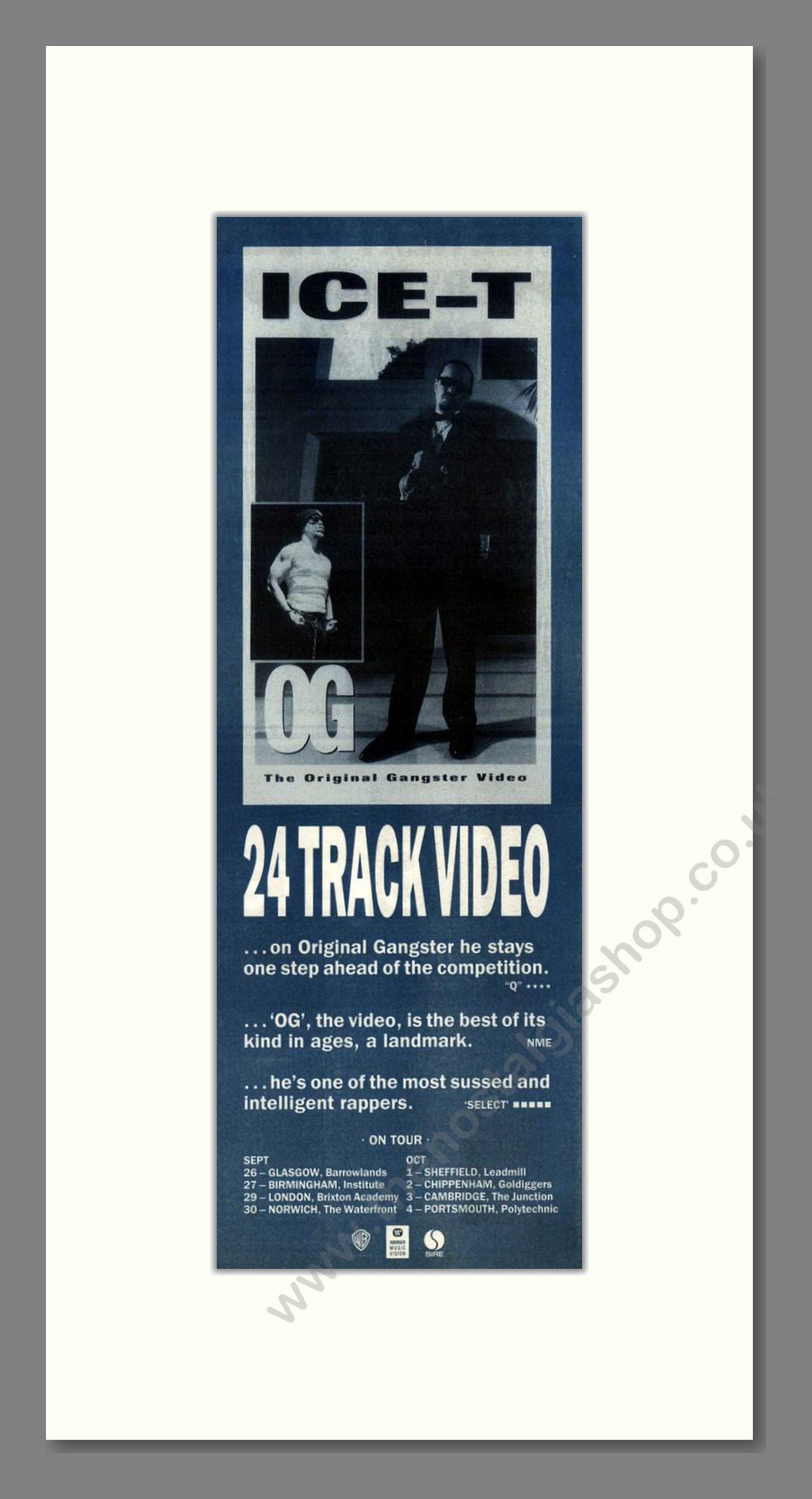 Ice-T - Original Gangster Video. Vintage Advert 1991 (ref AD201902)