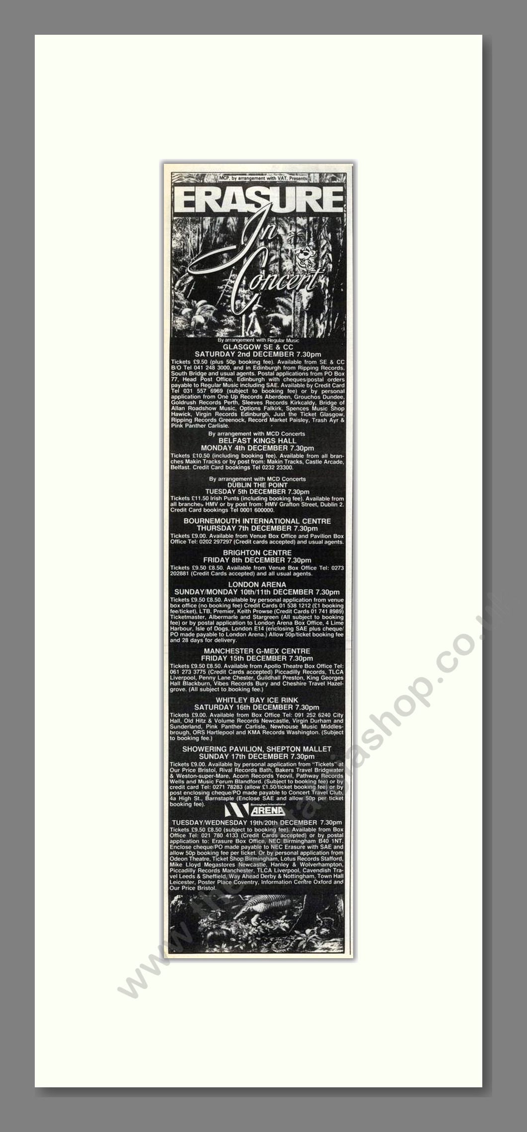 Erasure - UK Tour. Vintage Advert 1989 (ref AD201906)