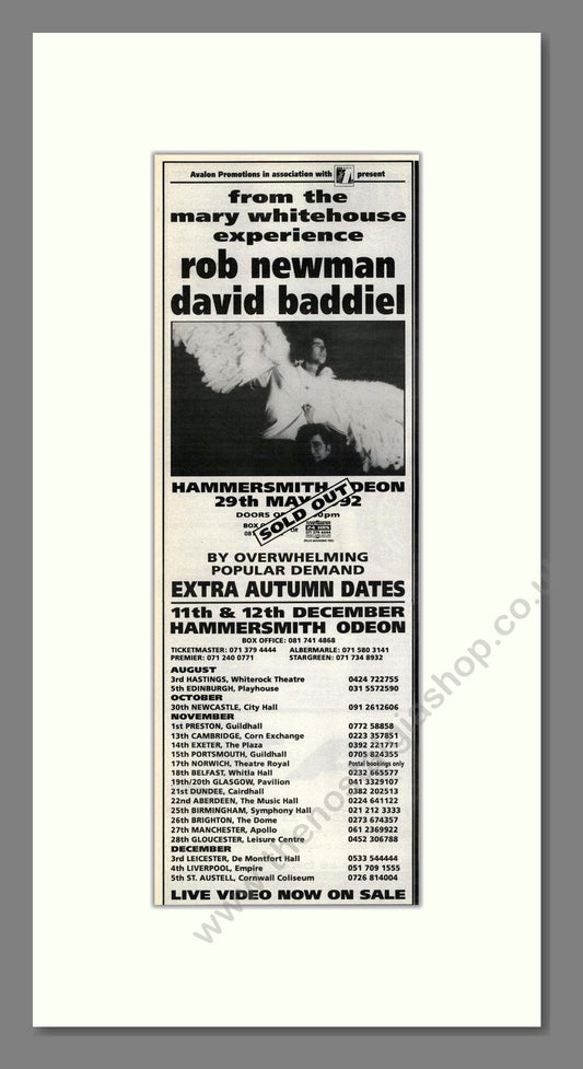 Newman And Baddiel - UK Tour. Vintage Advert 1992 (ref AD201916)