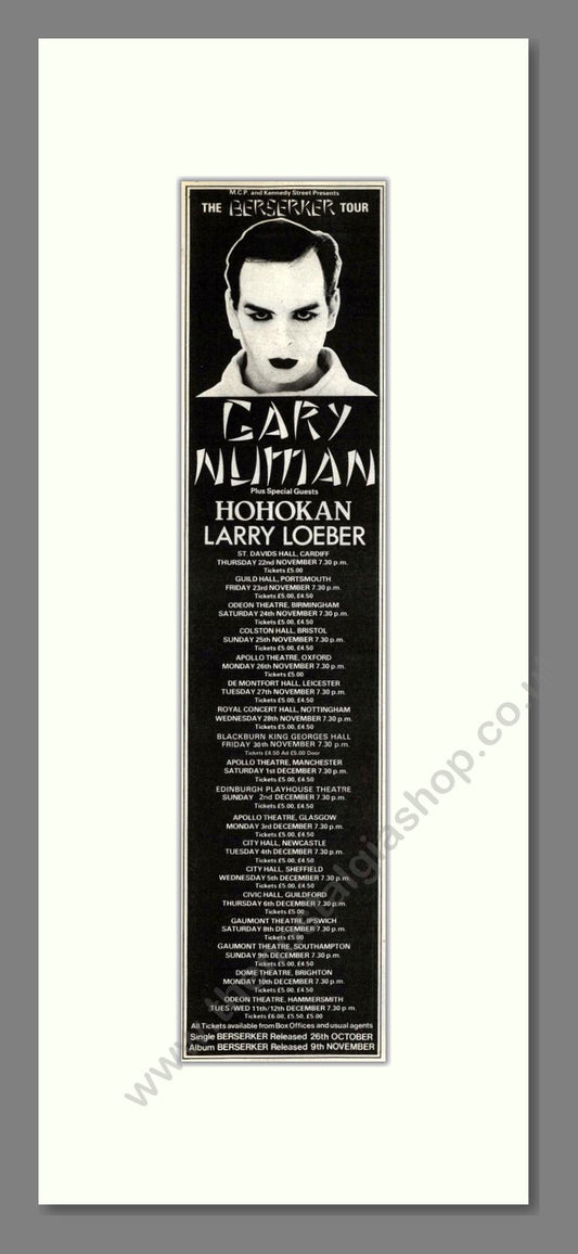 Gary Numan - UK Tour. Vintage Advert 1984 (ref AD201926)