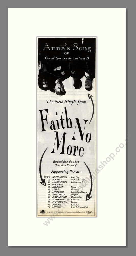 Faith No More - Anne's Song / UK Tour. Vintage Advert 1988 (ref AD201938)