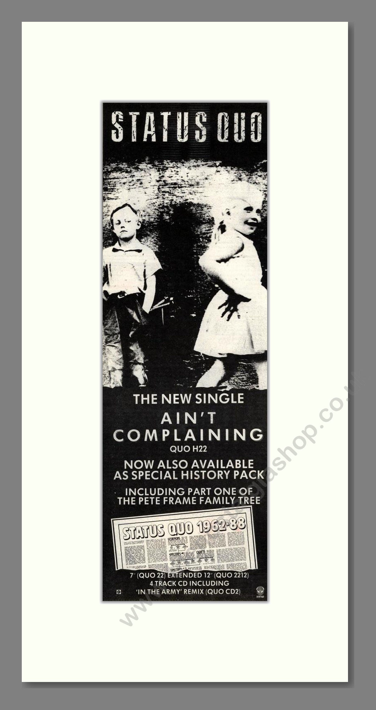 Status Quo - Ain't Complaining. Vintage Advert 1988 (ref AD201941)