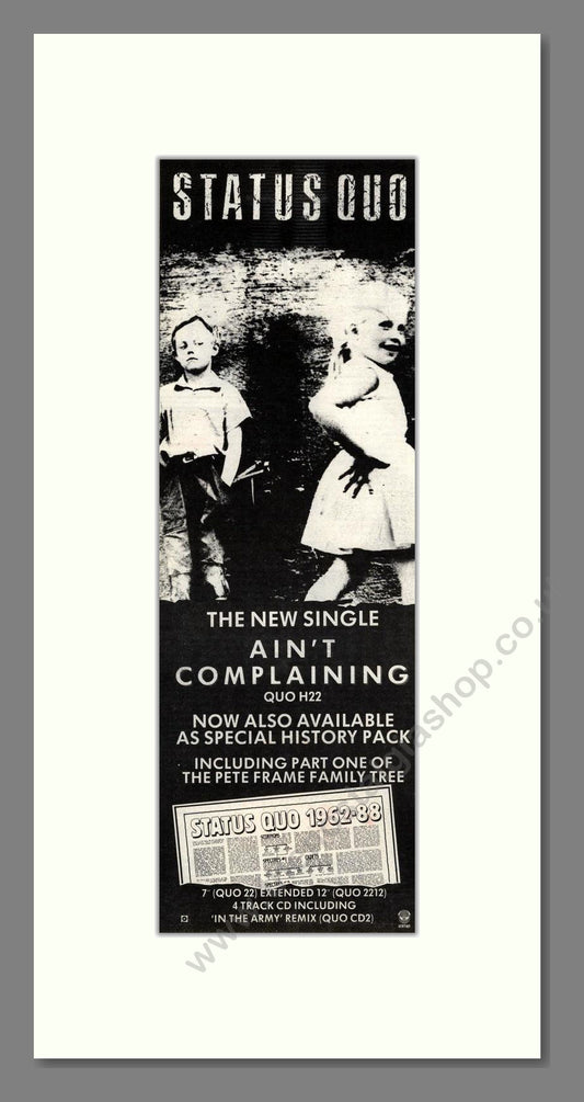 Status Quo - Ain't Complaining. Vintage Advert 1988 (ref AD201941)