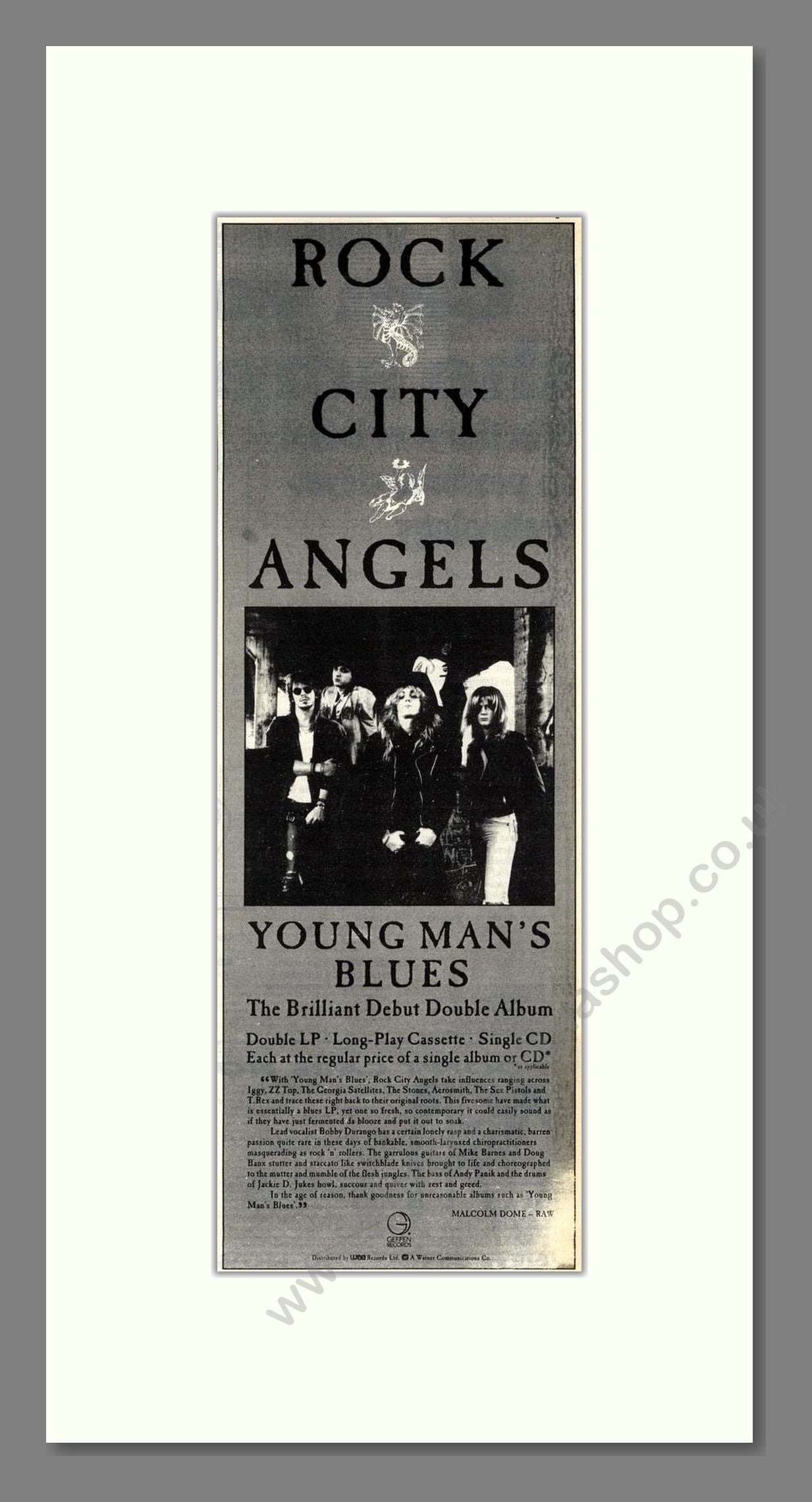 Rock City Angels - Young Man's Blues. Vintage Advert 1988 (ref AD201942)
