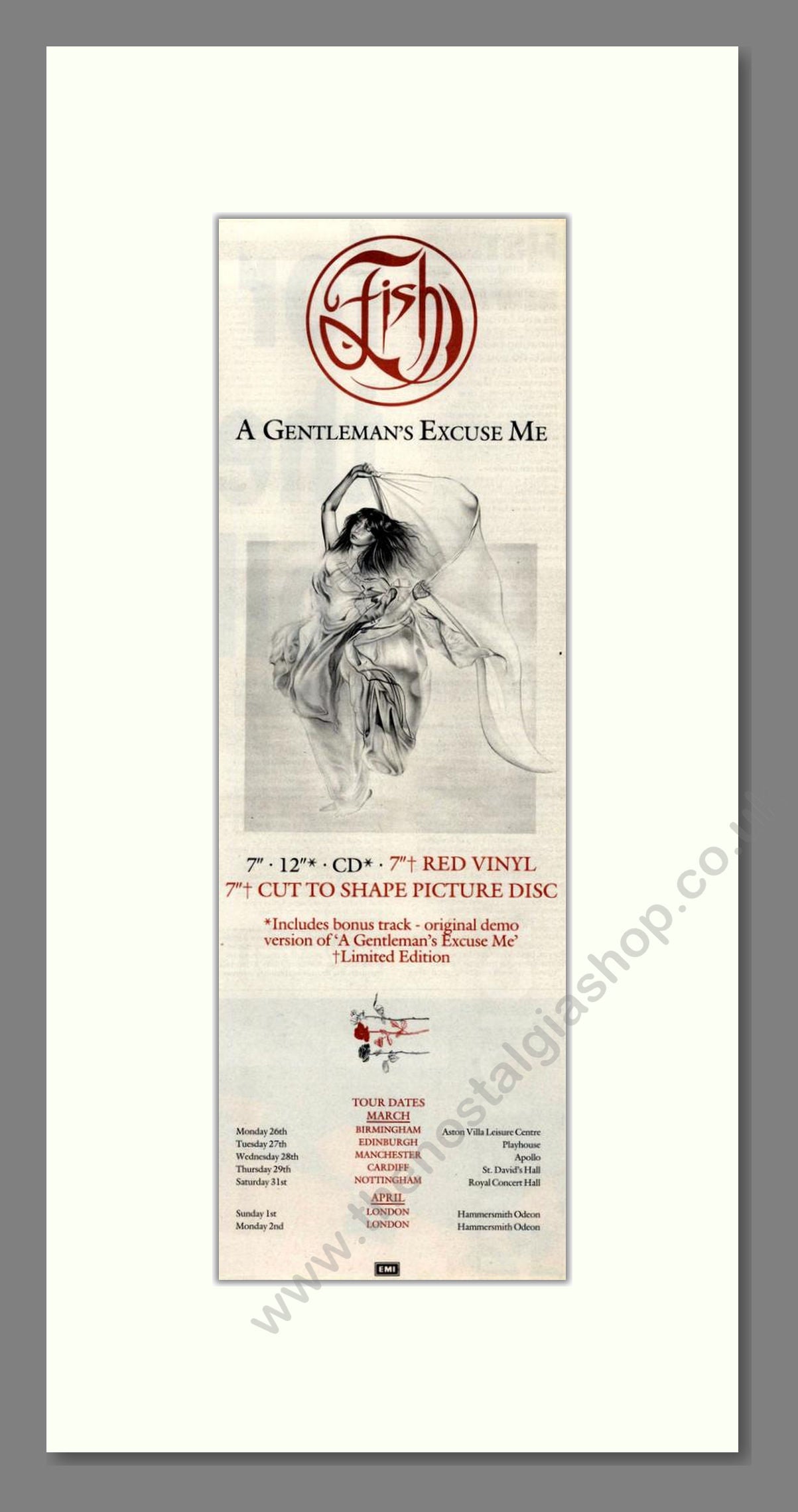 Fish - A Gentleman's Excuse Me. Vintage Advert 1990 (ref AD201945)