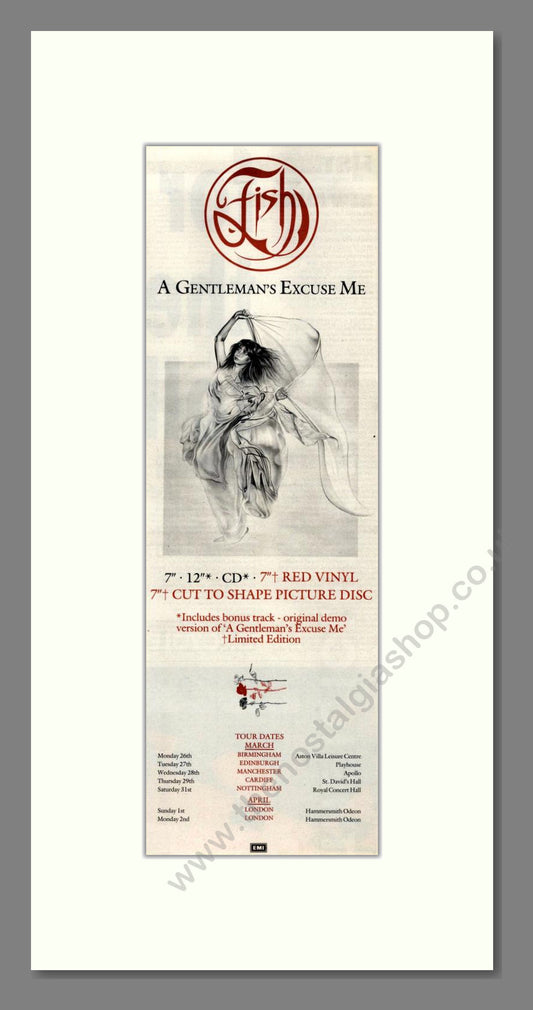 Fish - A Gentleman's Excuse Me. Vintage Advert 1990 (ref AD201945)