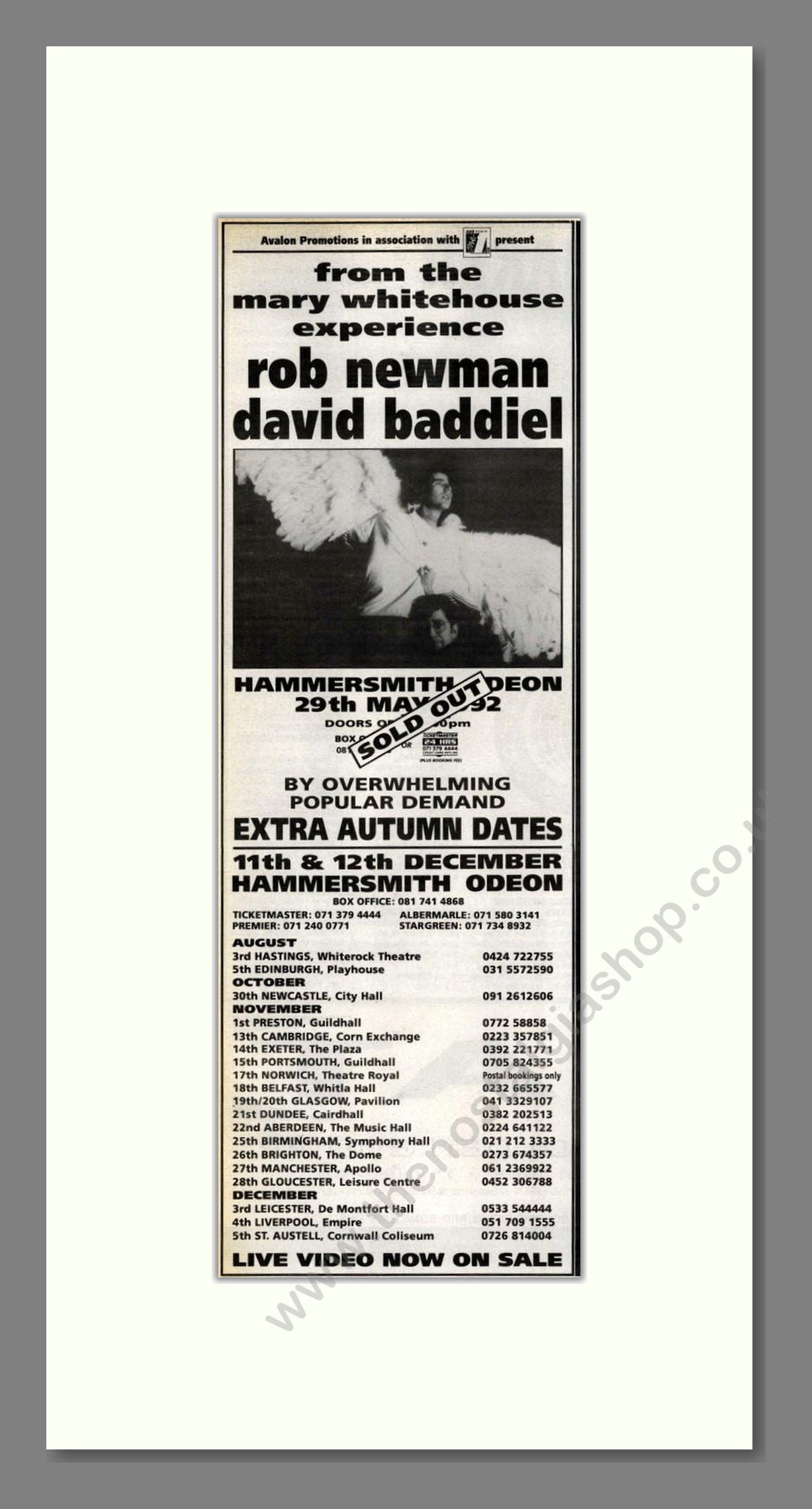 Newman And Baddiel - UK Tour. Vintage Advert 1992 (ref AD201946)