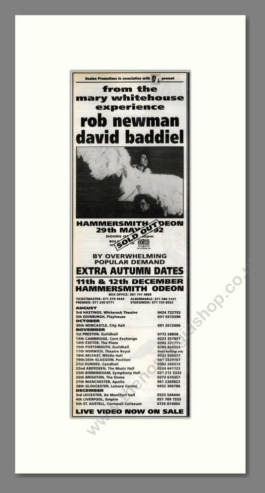 Newman And Baddiel - UK Tour. Vintage Advert 1992 (ref AD201946)
