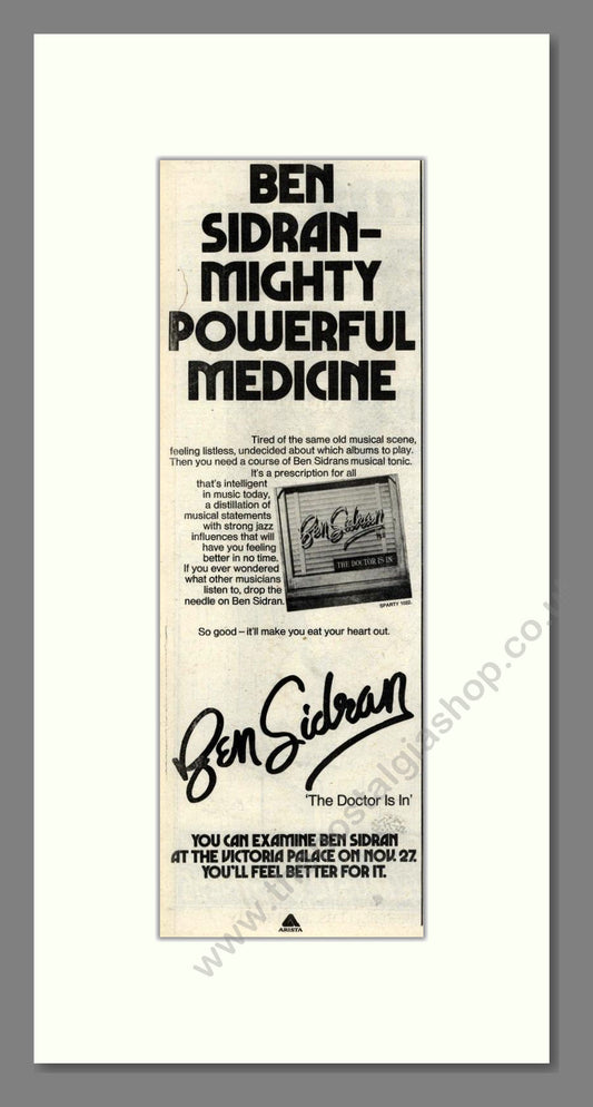 Ben Sidran - The Doctor Is In. Vintage Advert 1977 (ref AD201949)
