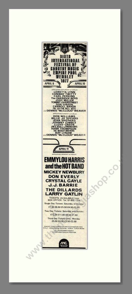 Country Music Festival - Wembley. Vintage Advert 1977 (ref AD201955)