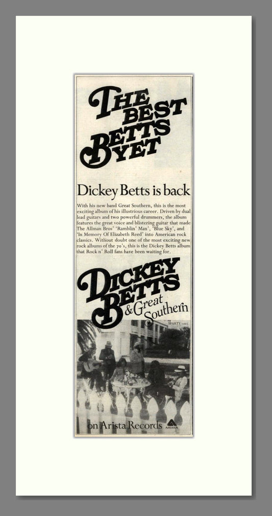 Dickey Betts - The Best Betts Yet. Vintage Advert 1977 (ref AD201956)
