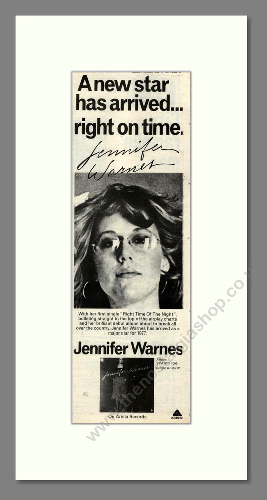Jennifer Warnes - Debut Album. Vintage Advert 1977 (ref AD201958)
