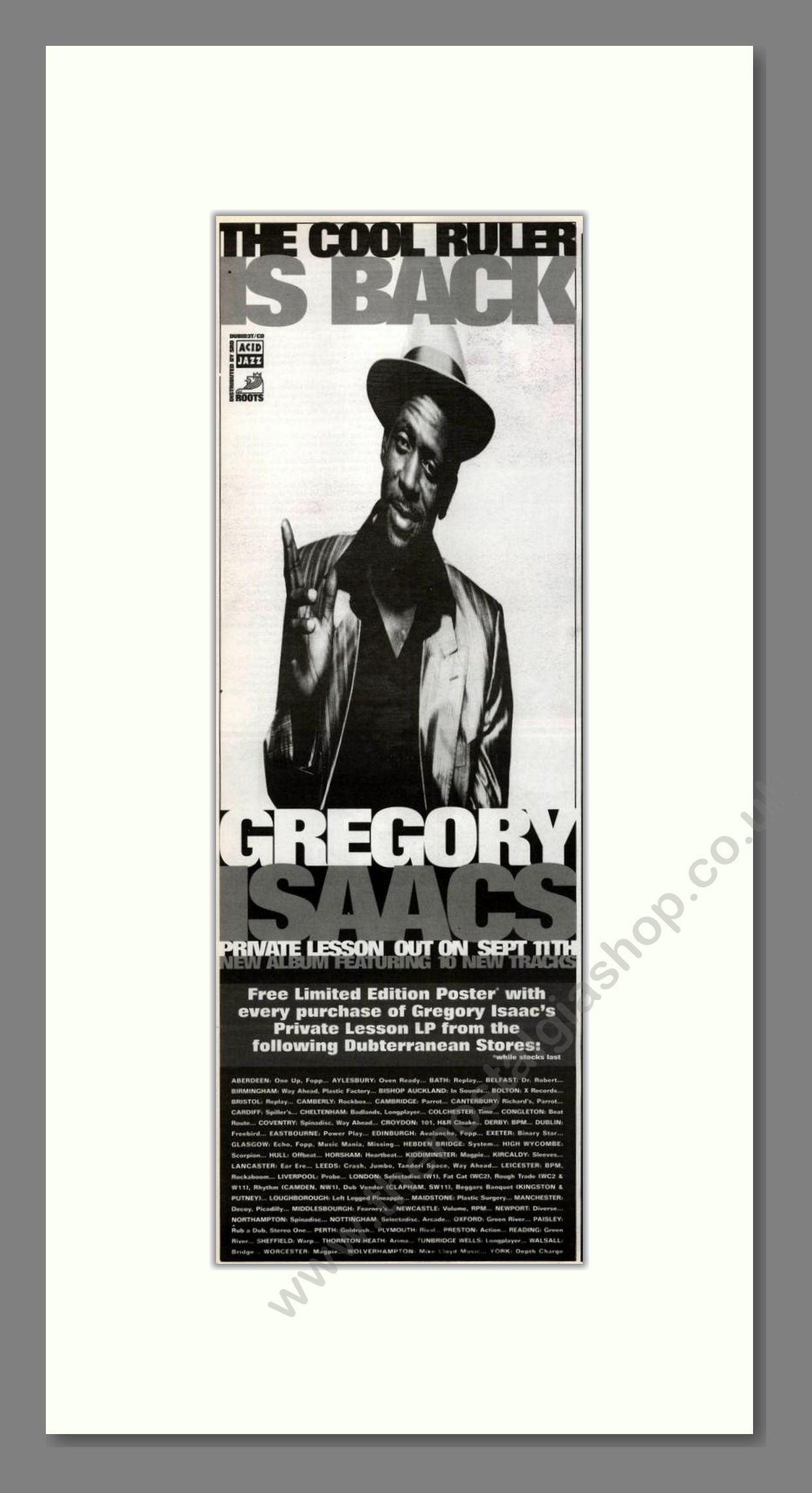 Gregory Isaacs - Private Lesson. Vintage Advert 1995 (ref AD201961)