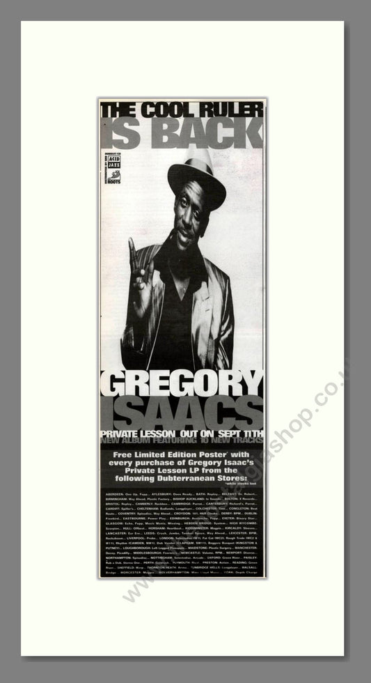 Gregory Isaacs - Private Lesson. Vintage Advert 1995 (ref AD201961)