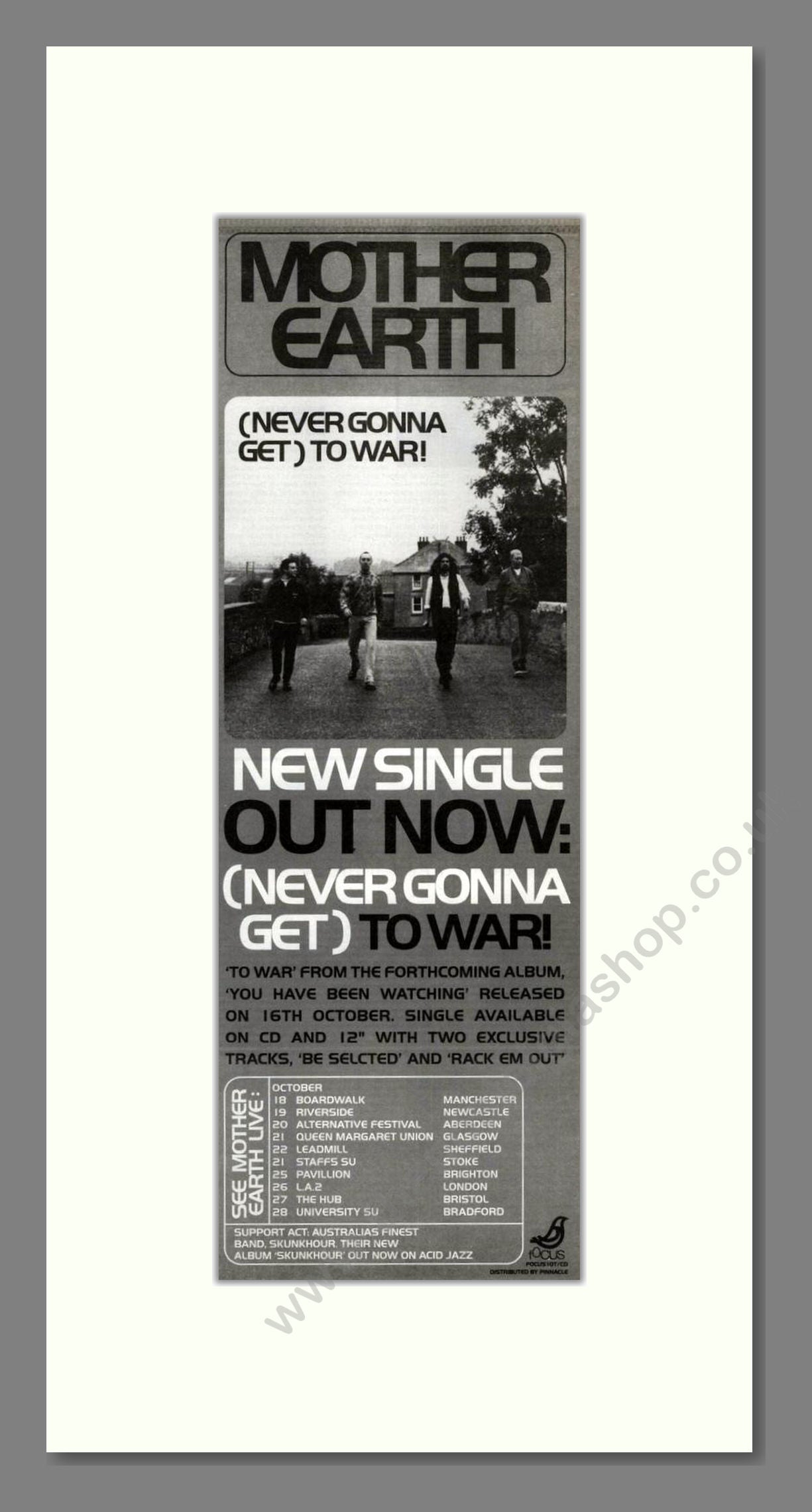 Mother Earth - Never Gonna Get To War. Vintage Advert 1995 (ref AD201965)