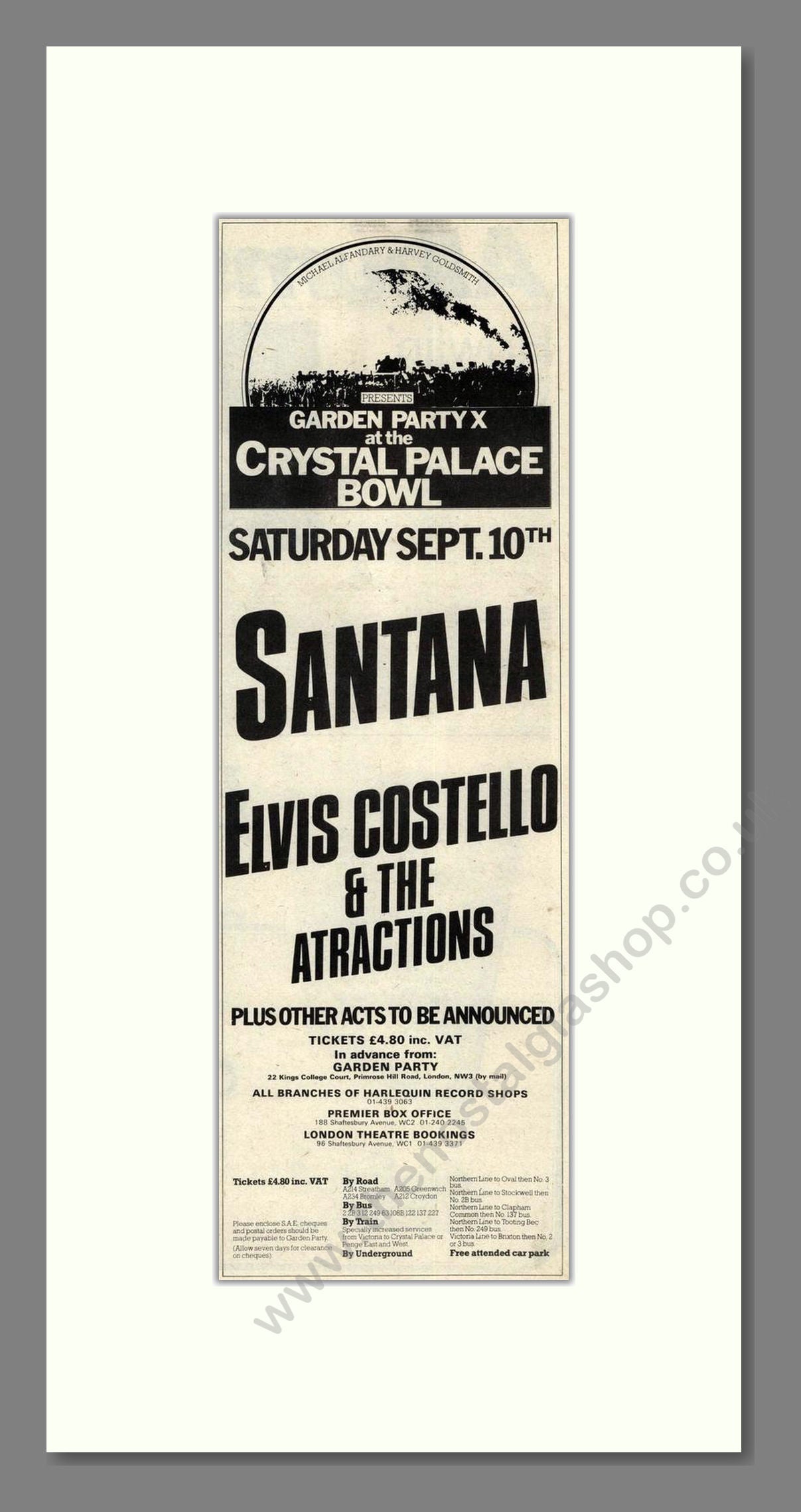 Santa / Elvis Costello - Live At Crystal Palace. Vintage Advert 1977 (ref AD201970)