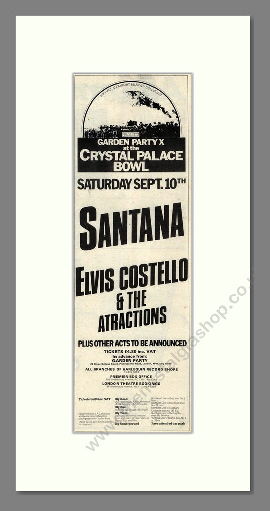 Santa / Elvis Costello - Live At Crystal Palace. Vintage Advert 1977 (ref AD201970)