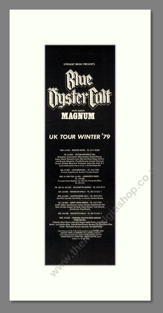 Blue Oyster Cult - UK Tour. Vintage Advert 1979 (ref AD201973)