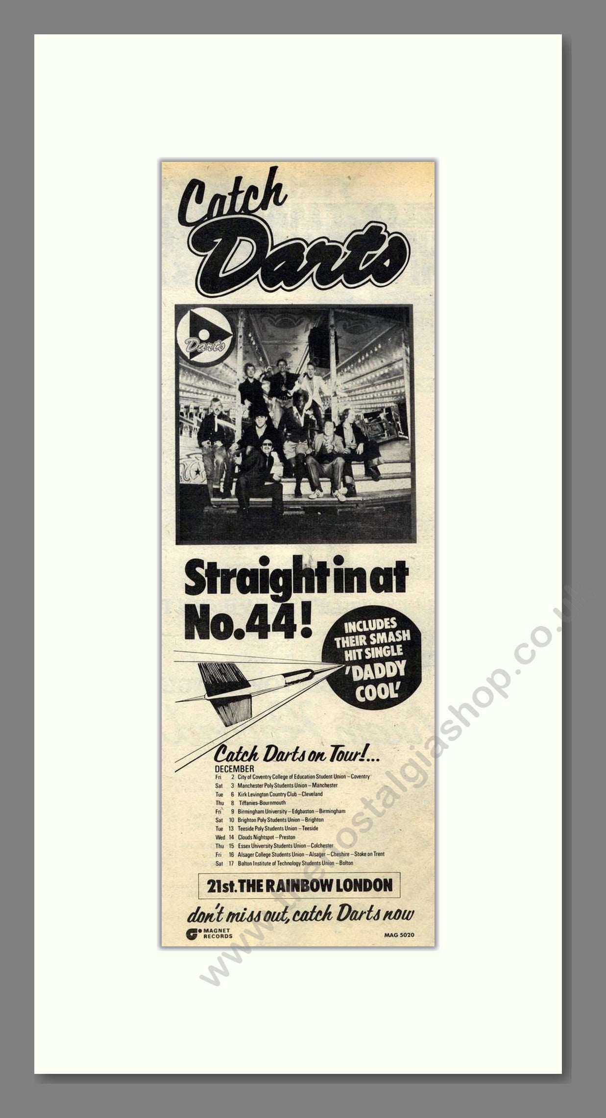 Catch Darts - Daddy Cool. Vintage Advert 1977 (ref AD201974)