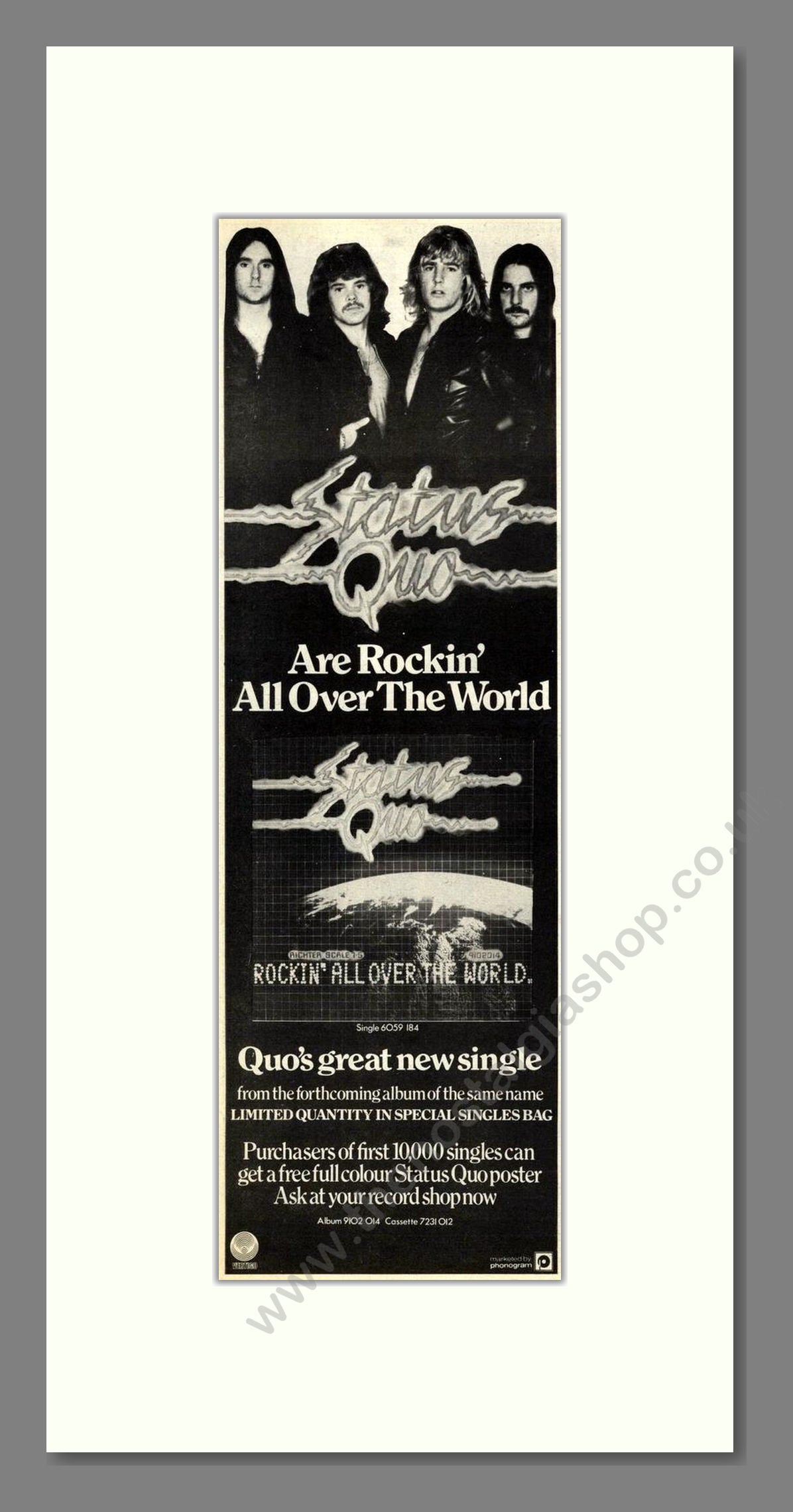 Status Quo - Rockin All Over The World. Vintage Advert 1977 (ref AD201975)