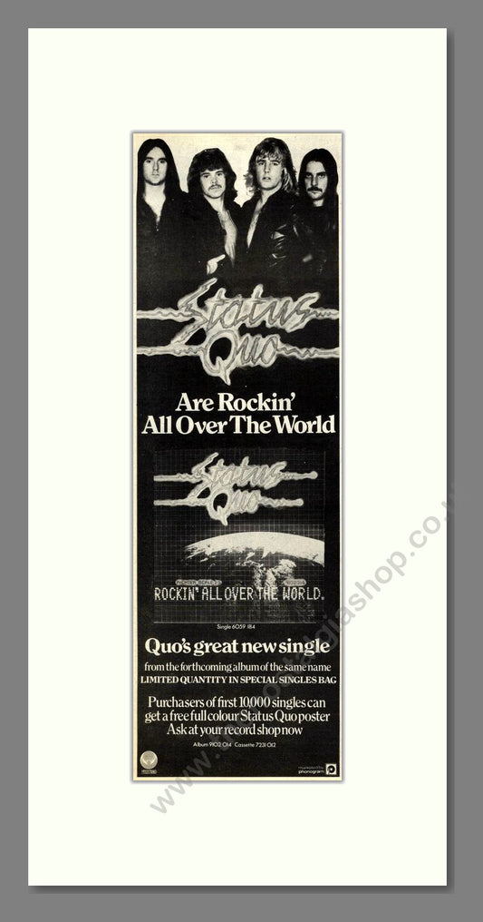 Status Quo - Rockin All Over The World. Vintage Advert 1977 (ref AD201975)