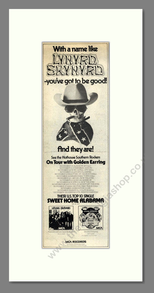 Lynyrd Skynyrd - UK Tour. Vintage Advert 1974 (ref AD201987)