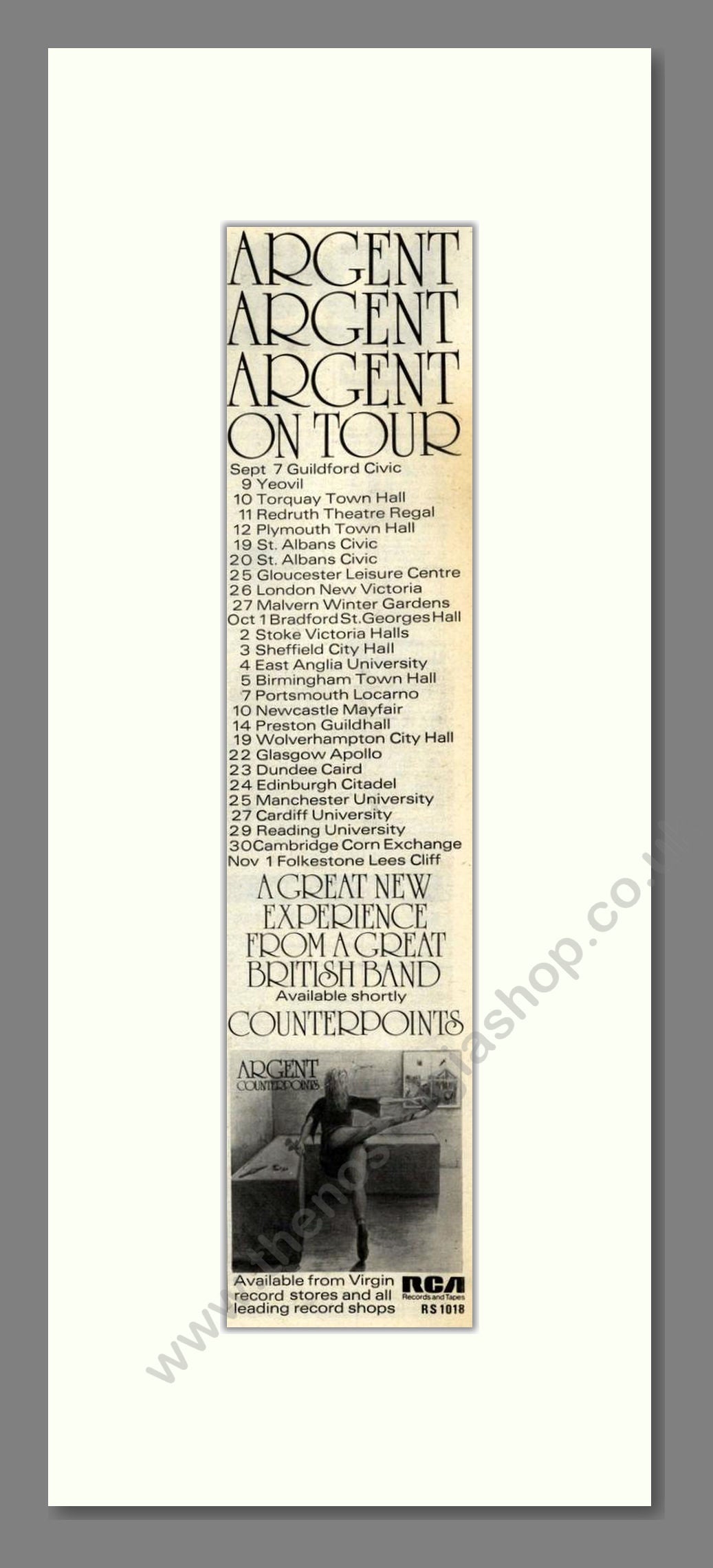Argent - UK Tour. Vintage Advert 1975 (ref AD201993)