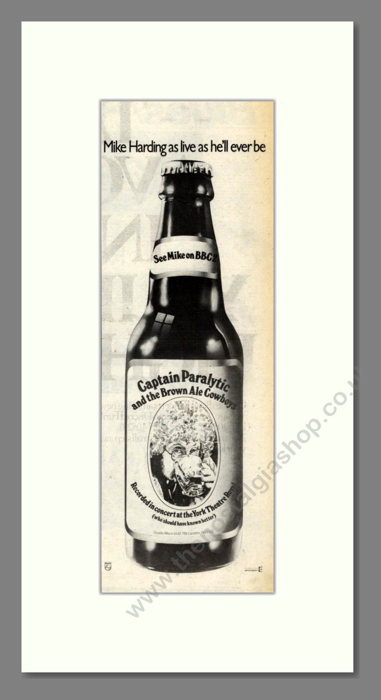 Mike Harding - Captain Paralytic Live. Vintage Advert 1978 (ref AD201994)