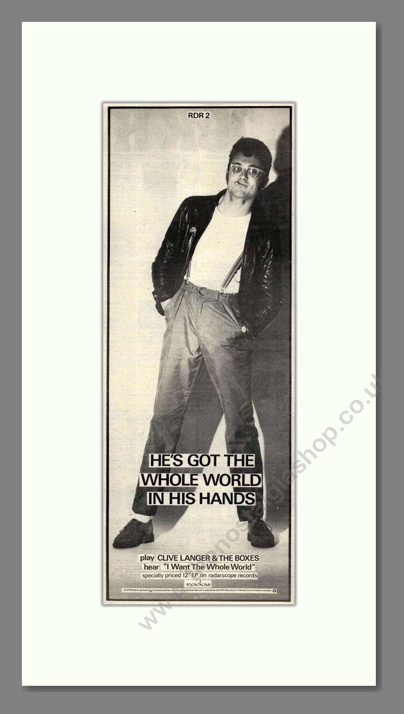 Clive Langer And The Boxes - I Want The Whole World. Vintage Advert 1979 (ref AD201999)