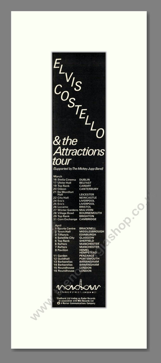 Elvis Costello - UK Tour. Vintage Advert 1978 (ref AD202000)