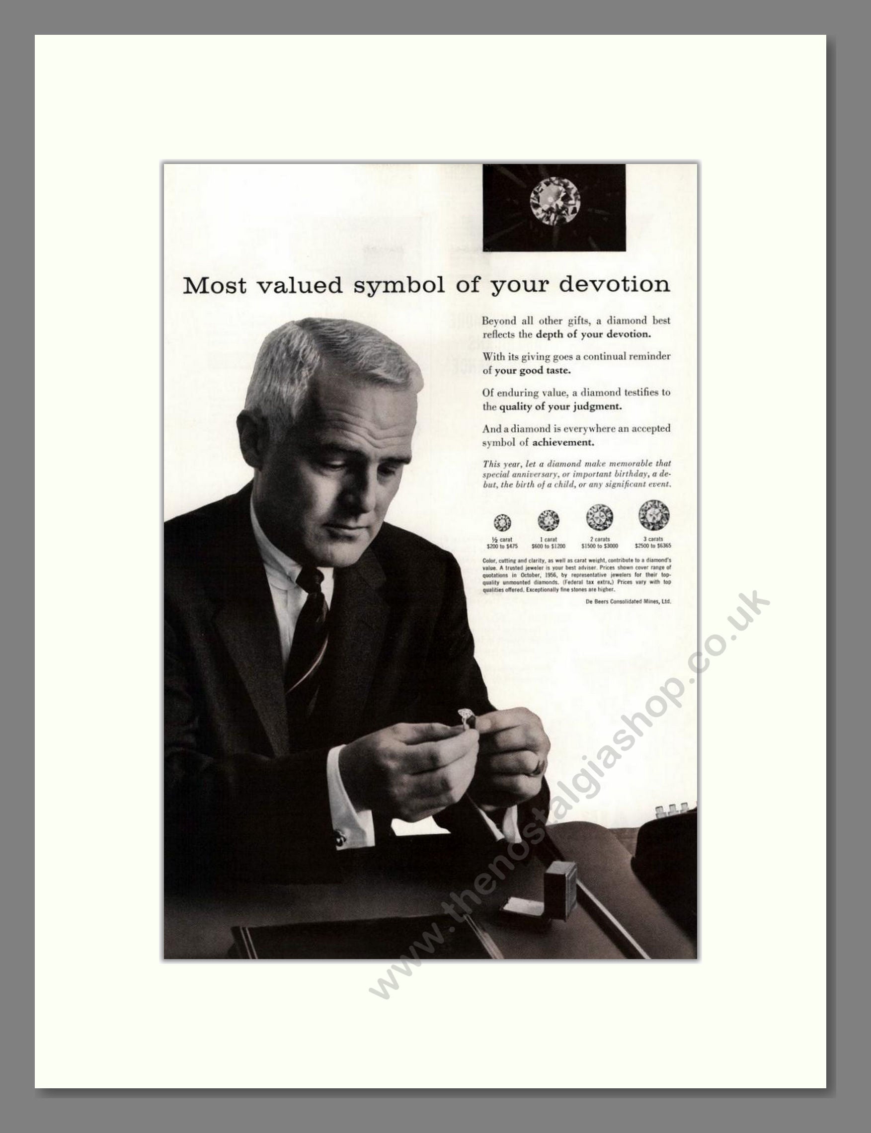 DeBeers - Diamonds. Vintage Advert 1957 (ref AD68001)