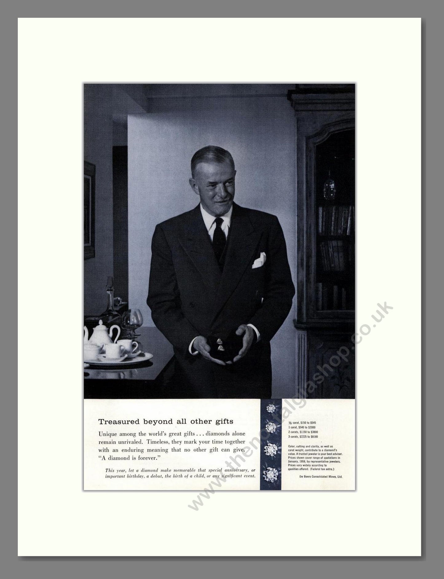 DeBeers - Diamonds. Vintage Advert 1959 (ref AD68005)