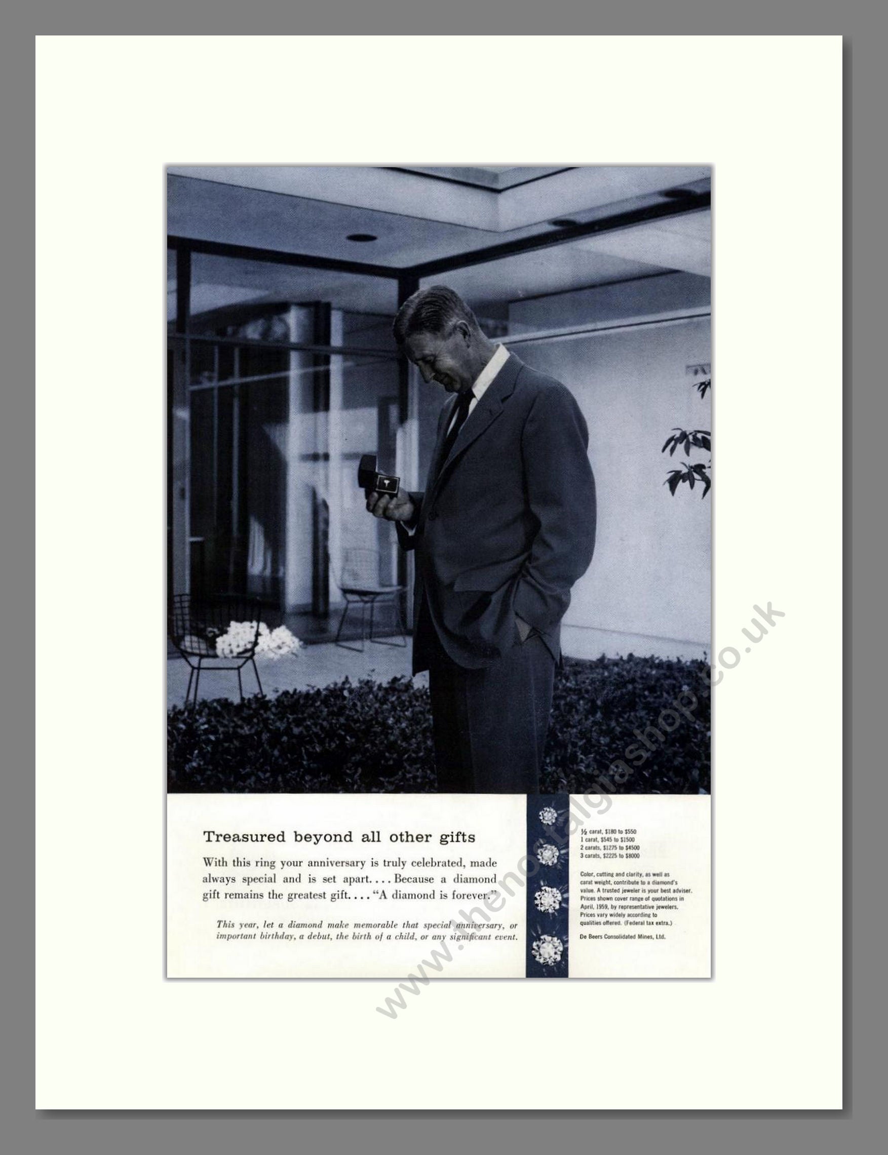 DeBeers - Diamonds. Vintage Advert 1959 (ref AD68007)