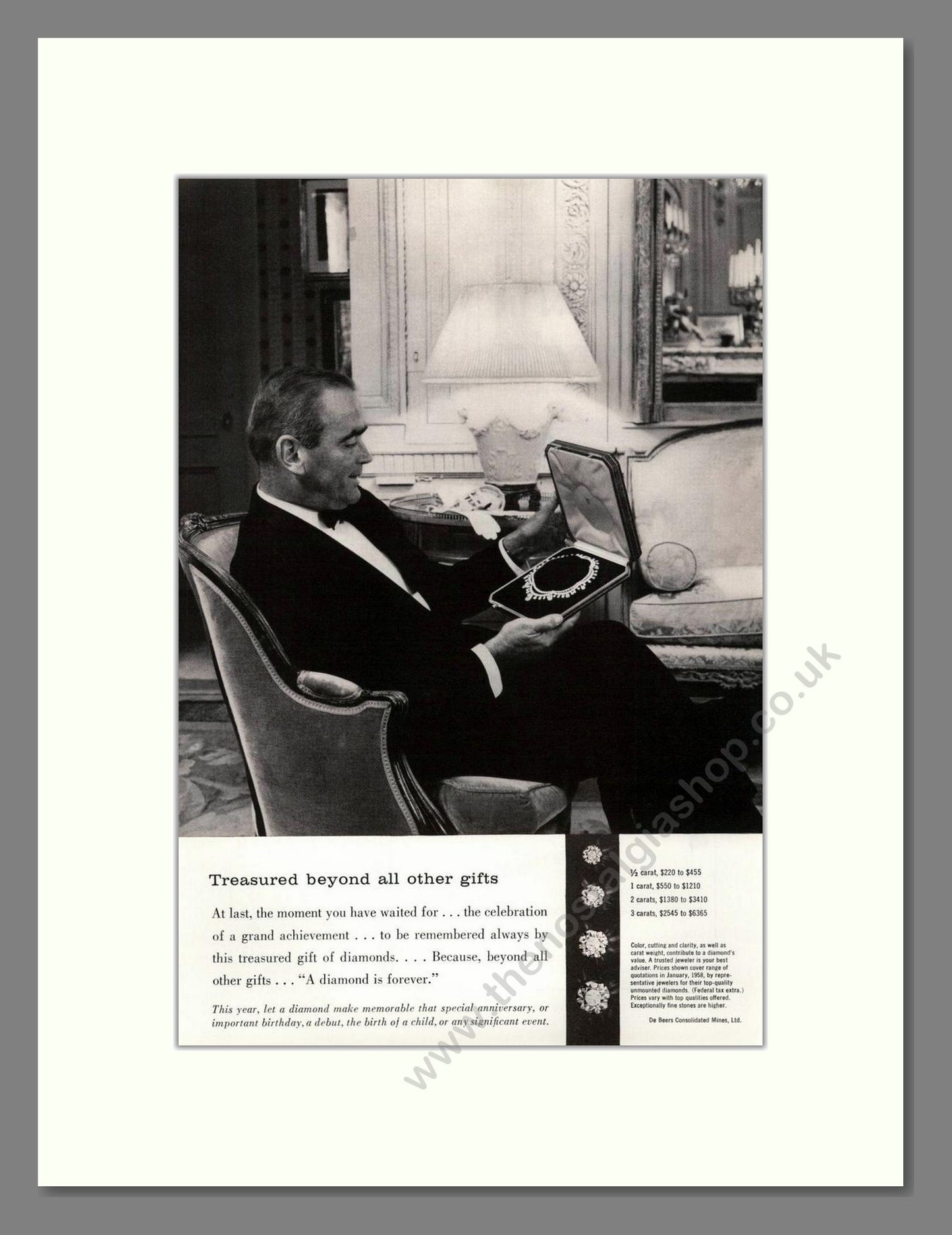 DeBeers - Diamonds. Vintage Advert 1958 (ref AD68010)