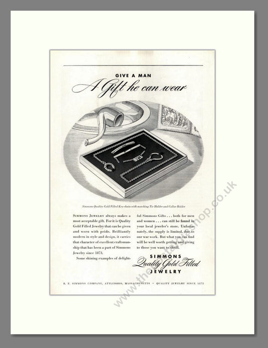 Simmons - A Gift He Can Wear. Vintage Advert 1945 (ref AD68015)
