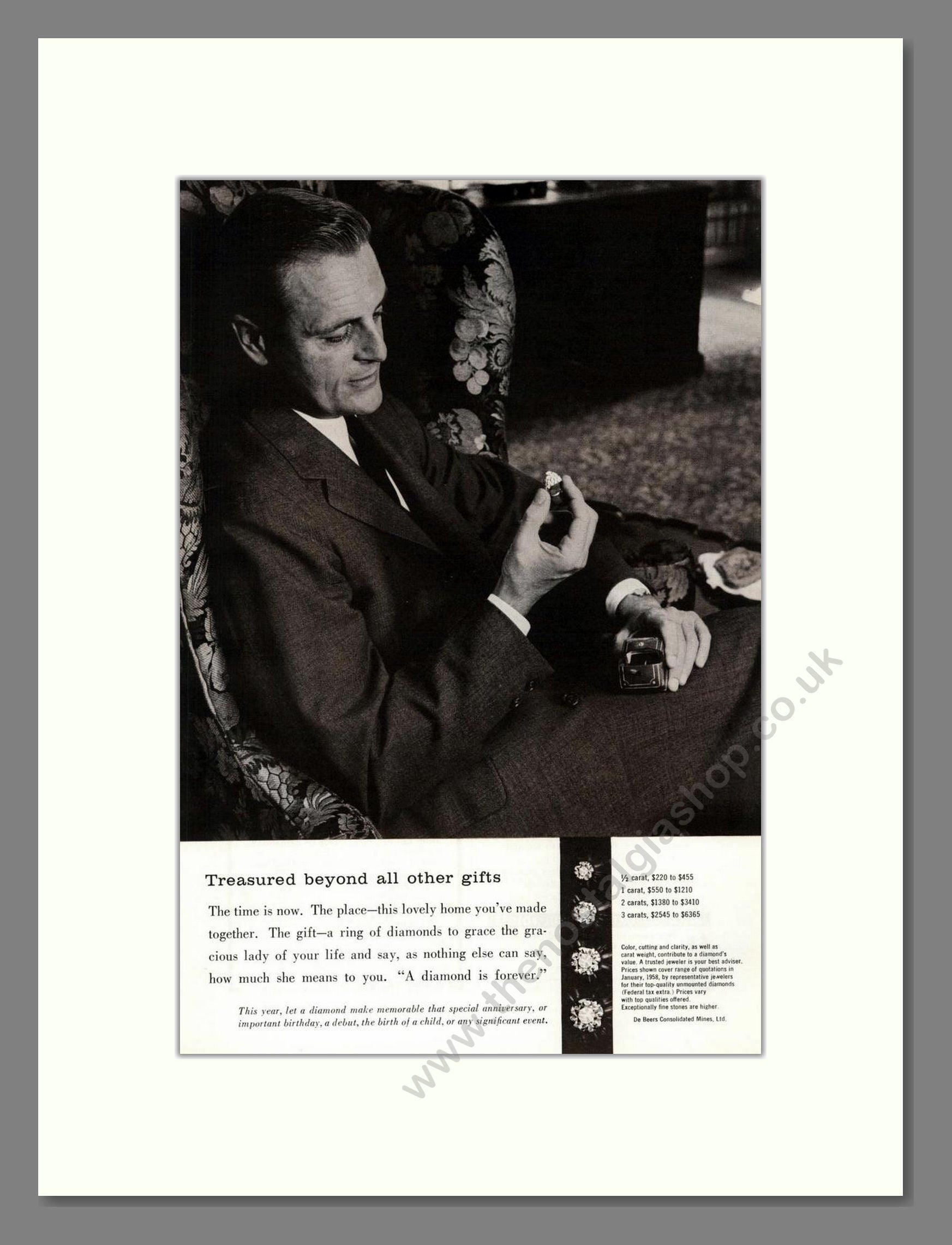 DeBeers - Diamonds. Vintage Advert 1958 (ref AD68018)