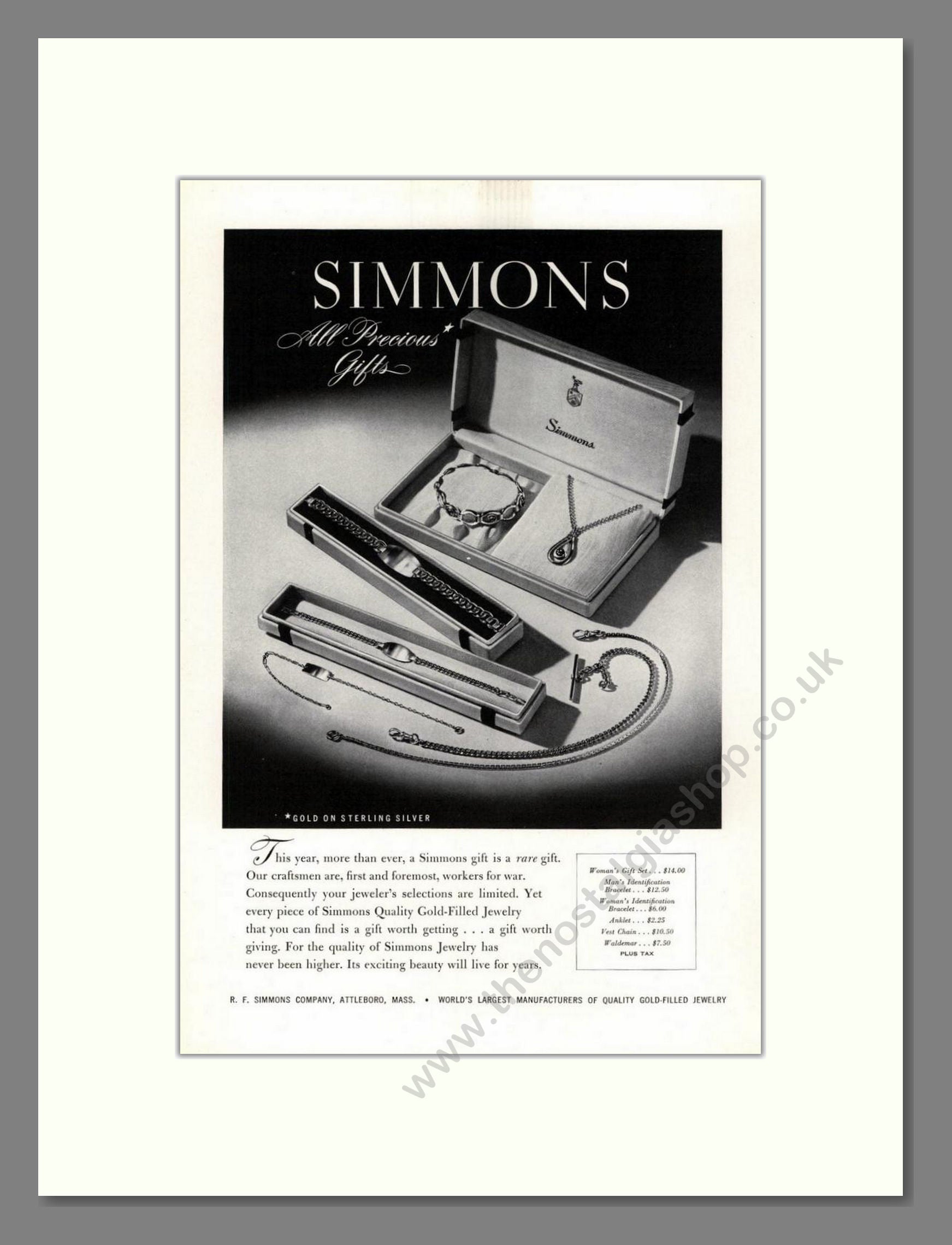 Simmons - All Precious Gifts. Vintage Advert 1944 (ref AD68020)