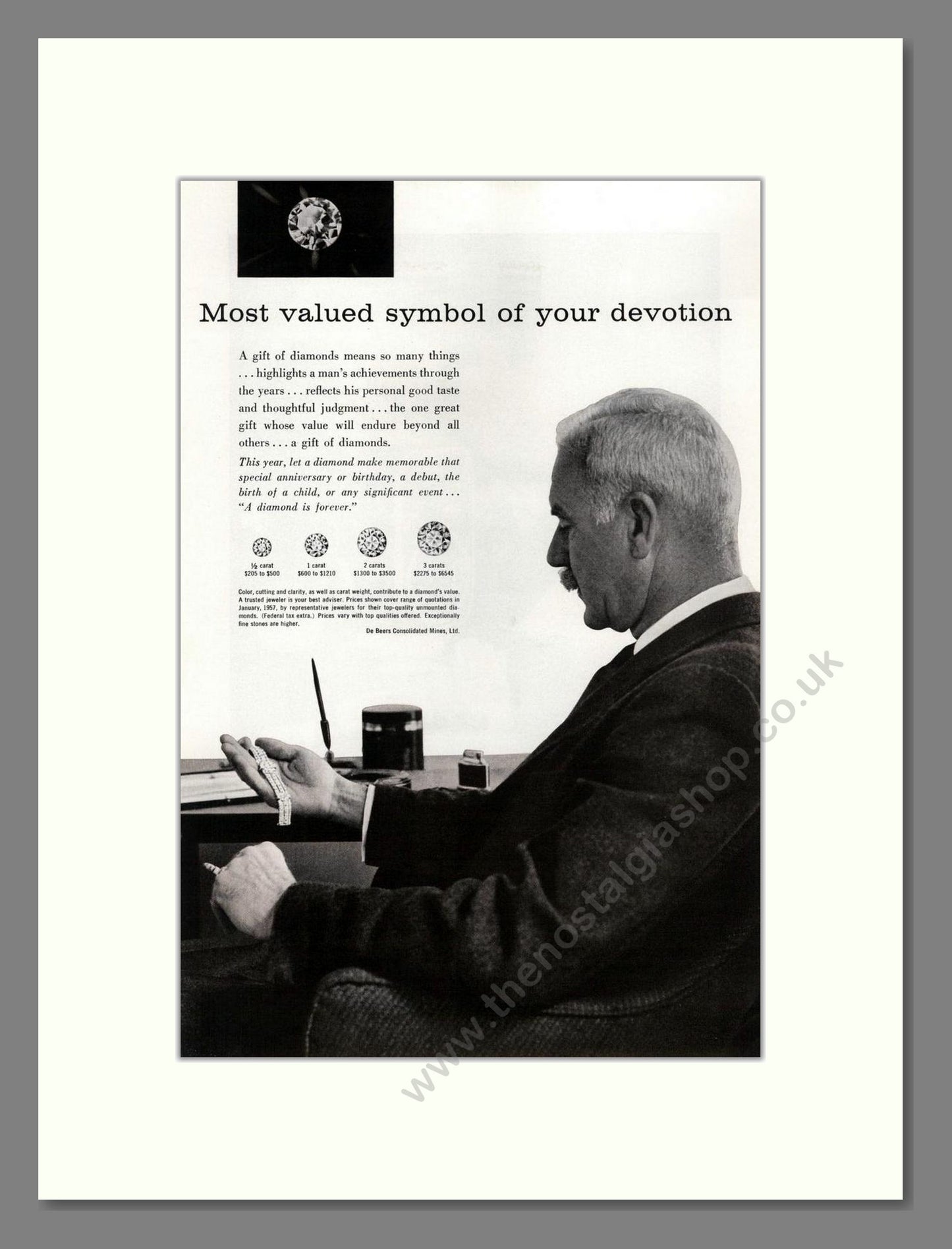DeBeers - Diamonds. Vintage Advert 1957 (ref AD68022)