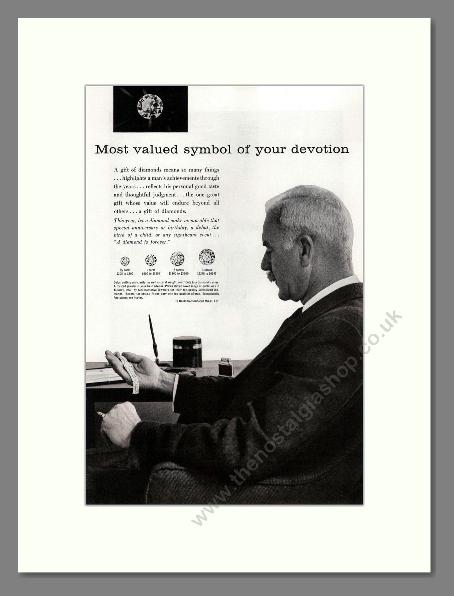 DeBeers - Diamonds. Vintage Advert 1957 (ref AD68022)