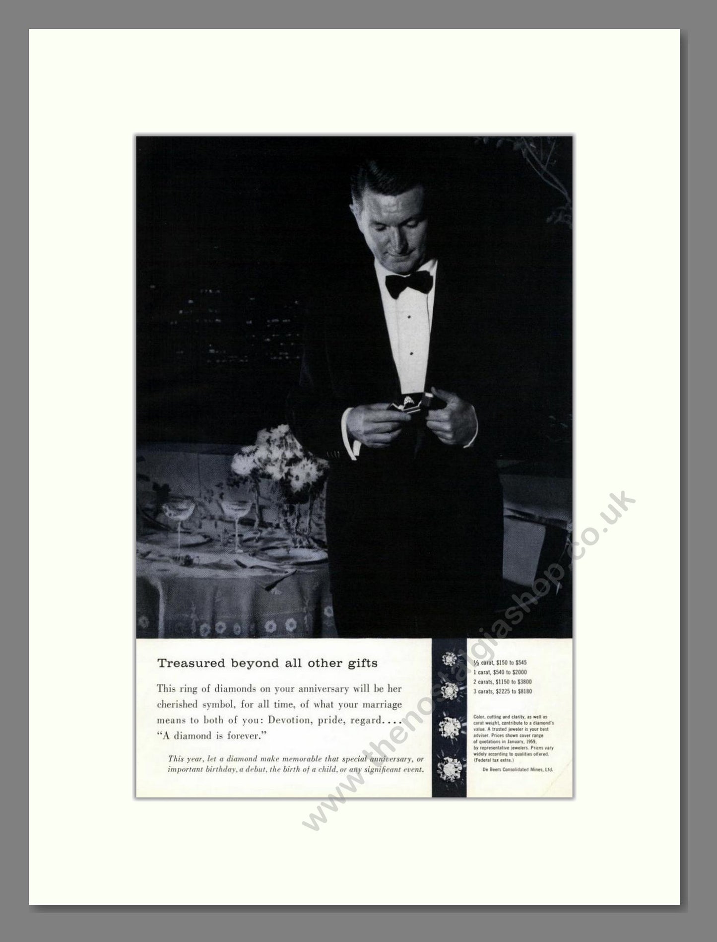 DeBeers - Diamonds. Vintage Advert 1959 (ref AD68024)