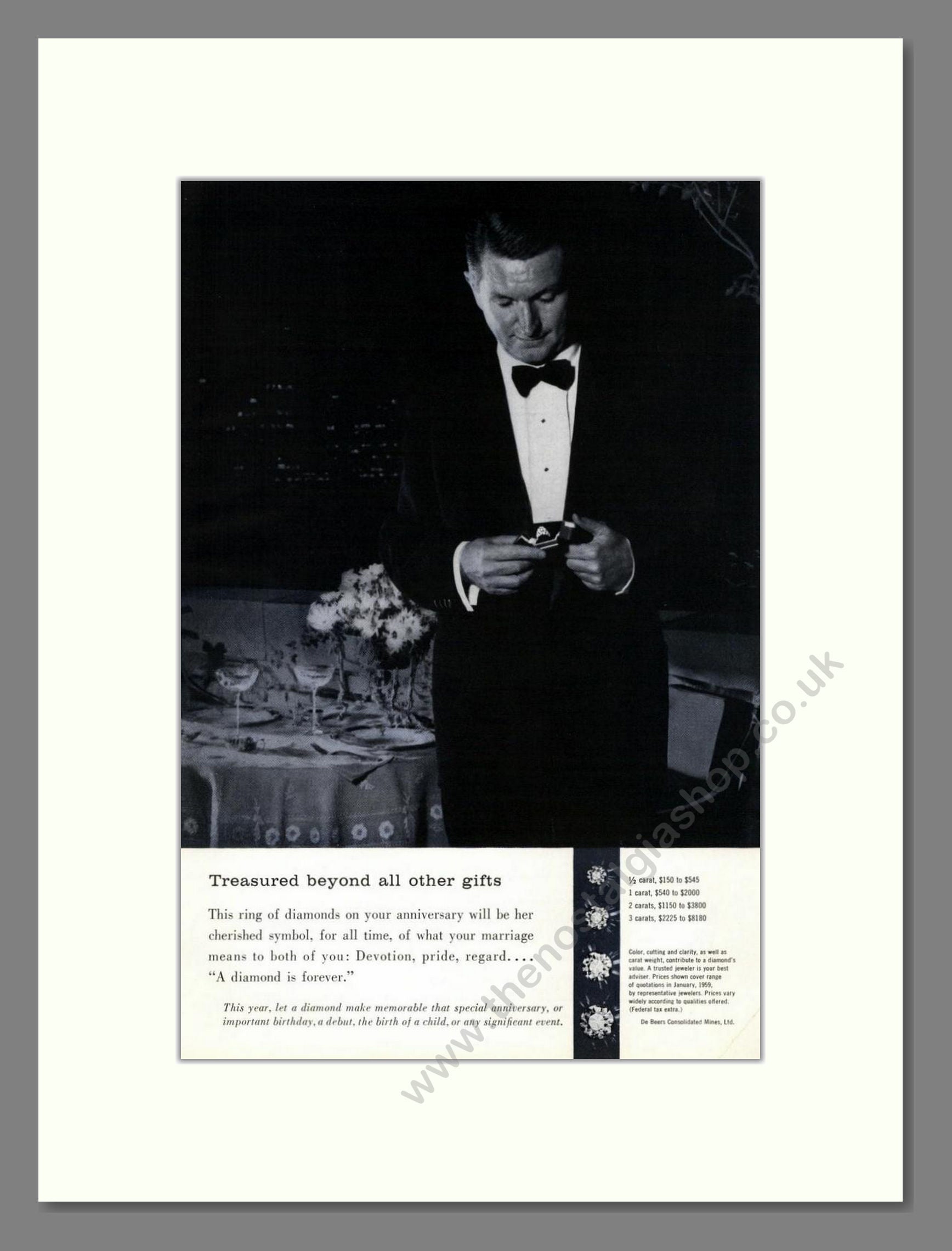 DeBeers - Diamonds. Vintage Advert 1959 (ref AD68024)