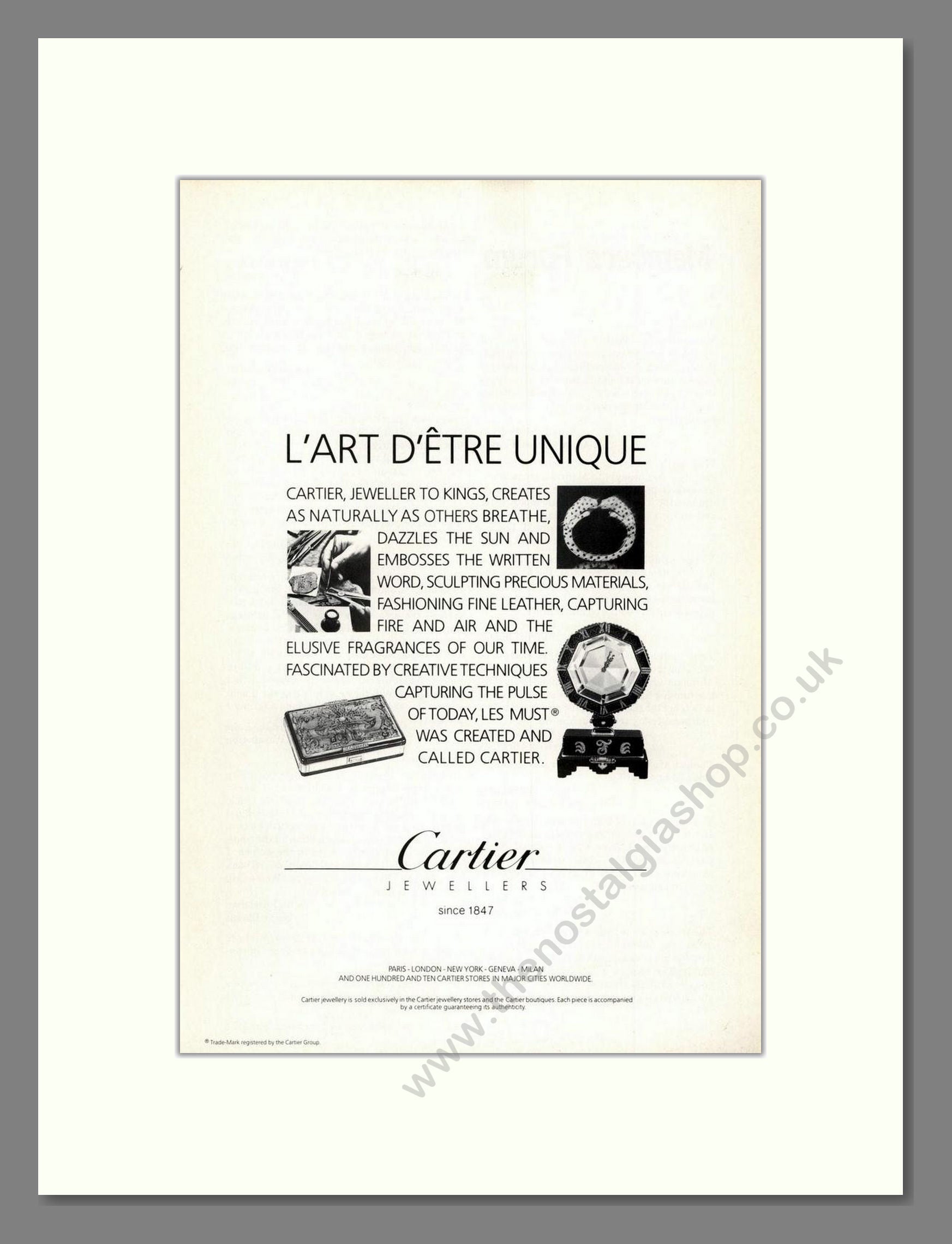 Cartier - L'Arte D'Etre Unique. Vintage Advert 1986 (ref AD68027)